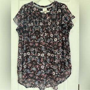 Knox Rose Floral Tunic with Relaxed Fit Size XL